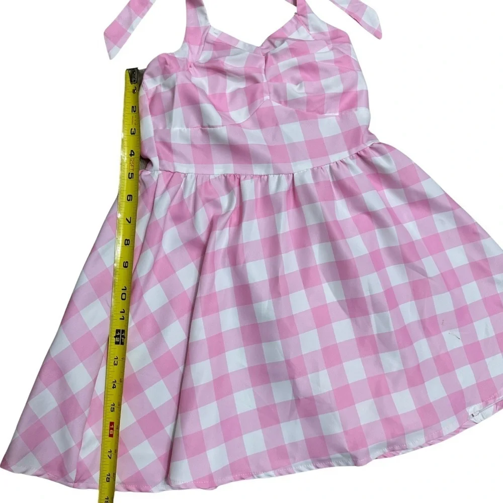 Gingham Girls Dress 50s Halter Gingham Dress SZ 4-5T Pink White ACCESSORY BONUS